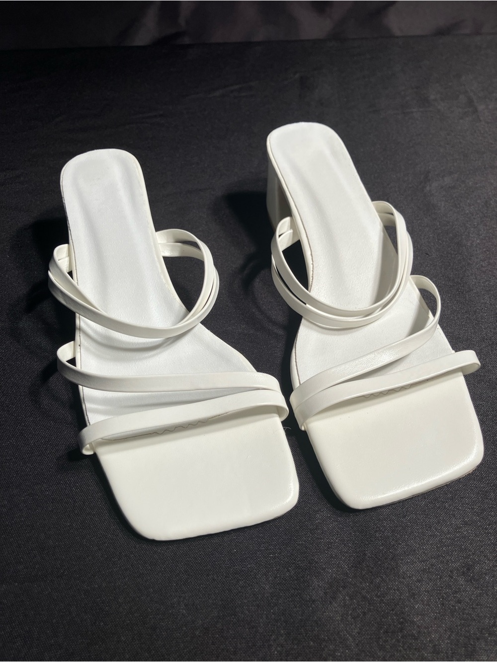 Women's White Strappy Block Heel Sandals